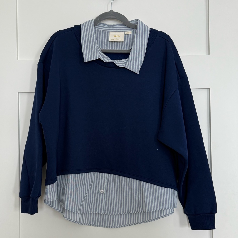Anthropology Maeve Stripe Poplin Layered sweater